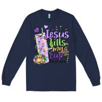 Navy mardi gras jesus fills my cup Long Sleeve Tee - MaliasSmallBusiness