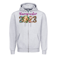 Heather Grey Happy Easter 2023 Zipper Hoodie - BundleAndBundleShop