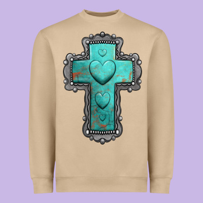 Turquoise Gemstone Cross Heavyweight Sweatshirt Designed By Jasminsmagicworld