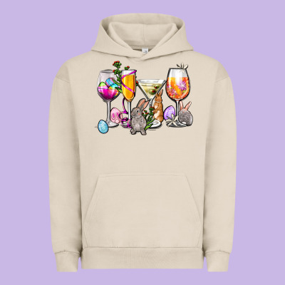 Easter Wine Glasses Urban Hoodie Designed By Oliviacreatesart