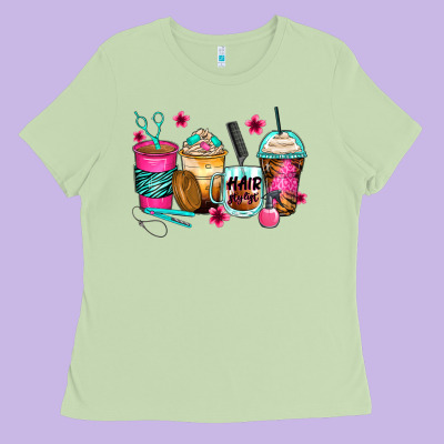 Hairstylist Coffee Cups Ladies Tee Designed By Zillion Design Studio