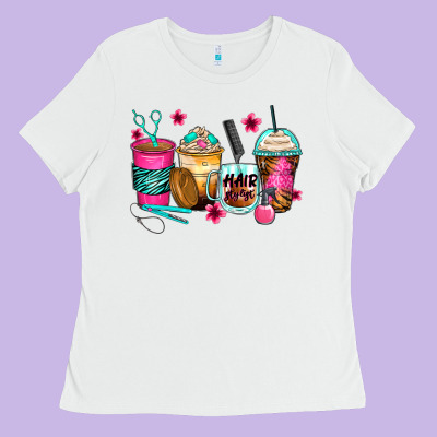 Hairstylist Coffee Cups Ladies Tee Designed By Zillion Design Studio