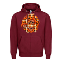 Burgundy Thanksgiving Turkey With Tartan Patch Zipper Hoodie - BundleAndBundleShop