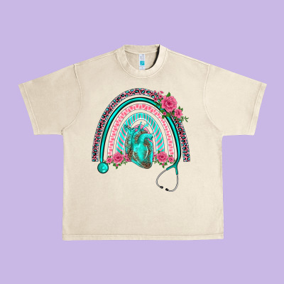 Nurse Life Spring Stethoscope Heart Rainbow Urban Heavy Tee Designed By Barkaloodesign