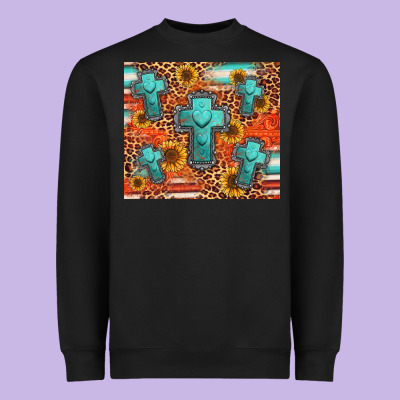 Turquoise Cross Pattern Heavyweight Sweatshirt Designed By Jasminsmagicworld
