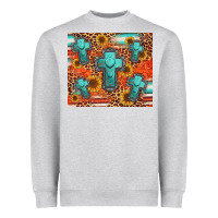 Heather Grey turquoise cross pattern Heavyweight Sweatshirt - Jasminsmagicworld