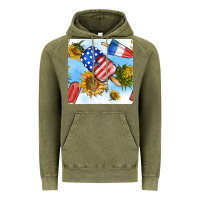 Vintage Olive 4th of july sunflowers ice cream seamless pattern Vintage Hoodie - BundleAndBundleShop