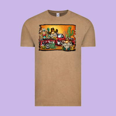 Western Truck Cowboy Gnome Background Vintage Tee Designed By Barkaloodesign