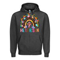 Charcoal Heather He Is Risen Rainbow Zipper Hoodie - BundleAndBundleShop