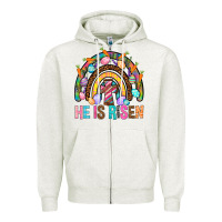 Oatmeal Heather He Is Risen Rainbow Zipper Hoodie - BundleAndBundleShop