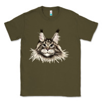 Army Green Maine Coon Cat Face Classic Tee - LillyAllenDesigns