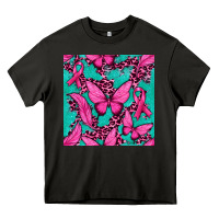 Asphalt Pink Butterfly with Ribbon Cancer Heavy Core Tee - texasbilliewilder