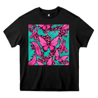 Black Pink Butterfly with Ribbon Cancer Heavy Core Tee - texasbilliewilder