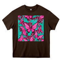 Chocolate Brown Pink Butterfly with Ribbon Cancer Heavy Core Tee - texasbilliewilder