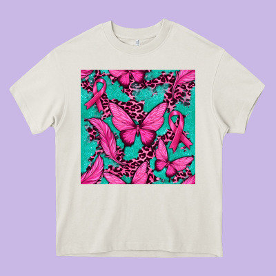 Pink Butterfly With Ribbon Cancer Heavy Core Tee Designed By Texasbilliewilder