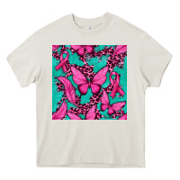 Cream Pink Butterfly with Ribbon Cancer Heavy Core Tee - texasbilliewilder