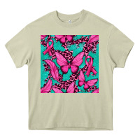 Mossy Pink Butterfly with Ribbon Cancer Heavy Core Tee - texasbilliewilder
