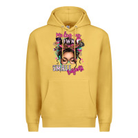 Antique Gold minding my own small business messy bun Premium Hoodie - texasbilliewilder