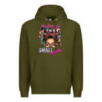 Army Green minding my own small business messy bun Premium Hoodie - texasbilliewilder