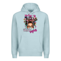 Blue Mist minding my own small business messy bun Premium Hoodie - texasbilliewilder