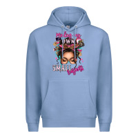 Colony Blue minding my own small business messy bun Premium Hoodie - texasbilliewilder
