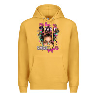 Mustard minding my own small business messy bun Premium Hoodie - texasbilliewilder