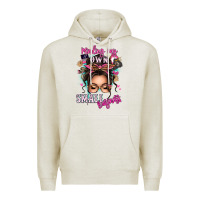 Oatmeal Heather minding my own small business messy bun Premium Hoodie - texasbilliewilder