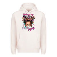 Pale Pink minding my own small business messy bun Premium Hoodie - texasbilliewilder