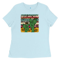 Baby Blue cactus sunflower coaster Ladies Tee - JahusDesignShop