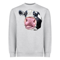 Heather Grey Cute Holstein Face Heavyweight Sweatshirt - LillyAllenDesigns