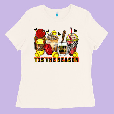 Tis' The Season Softball Coffee Cups Ladies Tee Designed By Zillion Design Studio