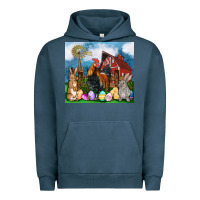 Pigment Midnight Navy Farm animals 20oz Urban Hoodie - OliviaCreatesArt