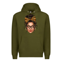 Army Green caucasian leopard messy bun Premium Hoodie - texasbilliewilder