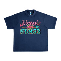 Navy western blessed nurse pink floral arrow Urban Heavy Tee - BarkalooDesign