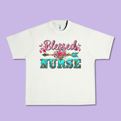 Western Blessed Nurse Pink Floral Arrow Urban Heavy Tee Designed By Barkaloodesign