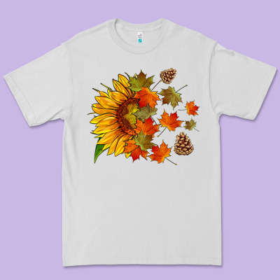 Sunflower And Autumn Leaves Premium Tee Designed By Hra Design Shop