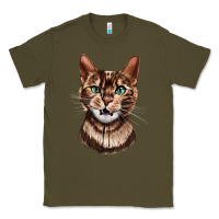 Army Green Bengal Cat Face Classic Tee - LillyAllenDesigns