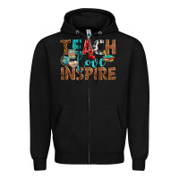 Black Teach Love Inspire With Leopard Zipper Hoodie - BundleAndBundleShop