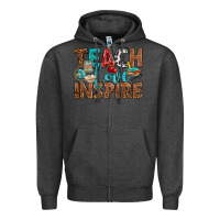 Charcoal Heather Teach Love Inspire With Leopard Zipper Hoodie - BundleAndBundleShop