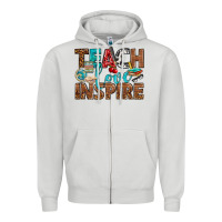 Dove Grey Teach Love Inspire With Leopard Zipper Hoodie - BundleAndBundleShop