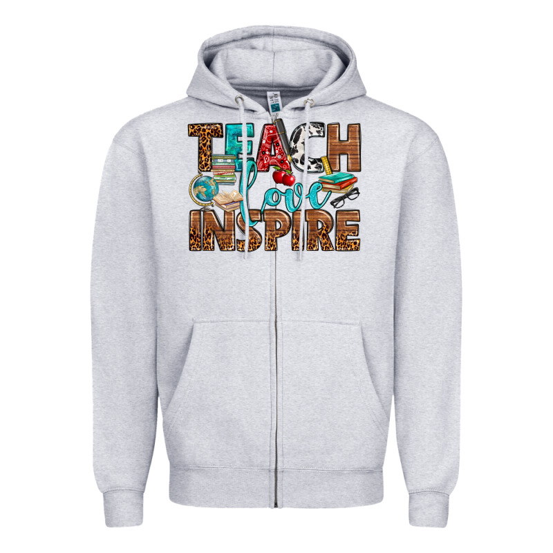 Teach Love Inspire With Leopard Zipper Hoodie by BundleAndBundleShop | Teevron