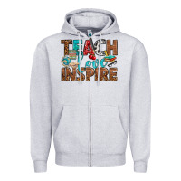 Heather Grey Teach Love Inspire With Leopard Zipper Hoodie - BundleAndBundleShop