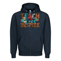 Navy Teach Love Inspire With Leopard Zipper Hoodie - BundleAndBundleShop