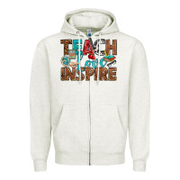 Oatmeal Heather Teach Love Inspire With Leopard Zipper Hoodie - BundleAndBundleShop