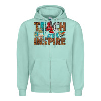Seafoam Teach Love Inspire With Leopard Zipper Hoodie - BundleAndBundleShop