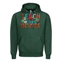 Sports Green Teach Love Inspire With Leopard Zipper Hoodie - BundleAndBundleShop