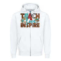 White Teach Love Inspire With Leopard Zipper Hoodie - BundleAndBundleShop