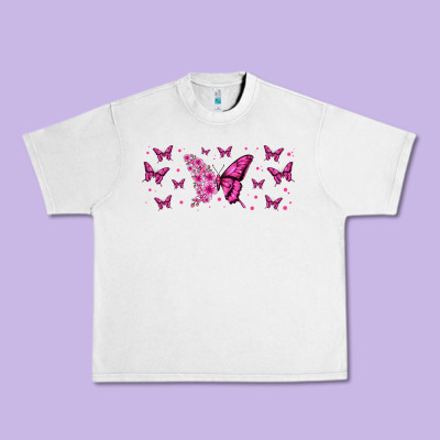 Floral Breast Cancer Butterfly Urban Heavy Tee Designed By Jasminsmagicworld