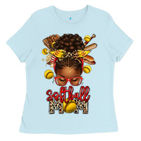 Softball Mom Afro Messy Bun Ladies Tee | Teevron