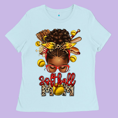Softball Mom Afro Messy Bun Ladies Tee Designed By Texasbilliewilder
